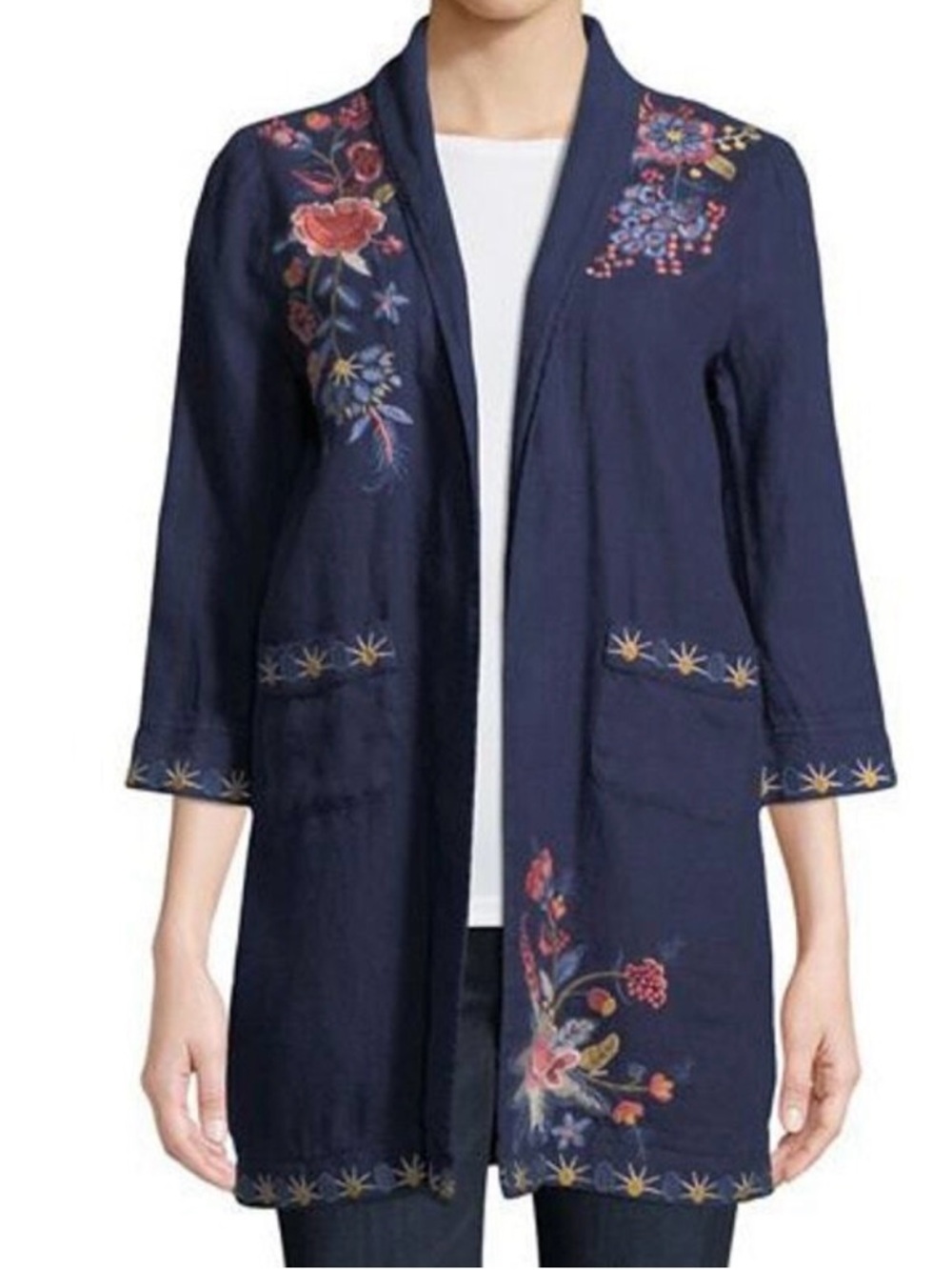 Johnny Was Tivva Linen Embroidered Floral Cardigan